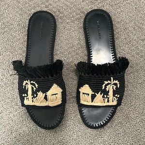 NWT Never Worn Tory Burch Raffia leather sole slides
